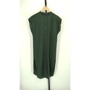Quince Dark Green Button-Front Shift Dress